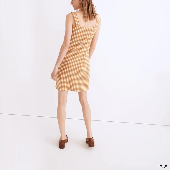 Madewell Gingham Mini Dress XS Mustard Yellow Button Front - Picture 7 of 8
